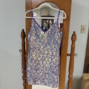 Sequin Mini Dress in Purple and Gold